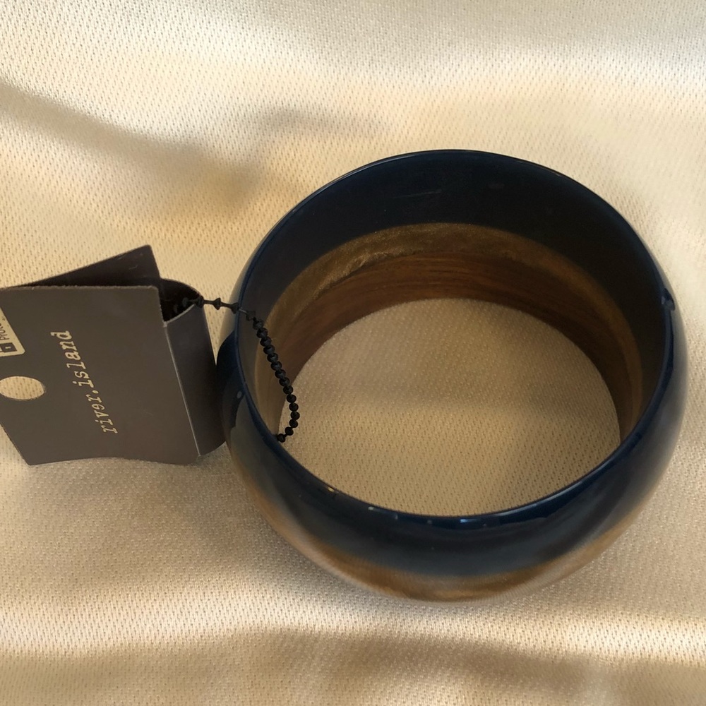 Dark Blue And Wood Bangle